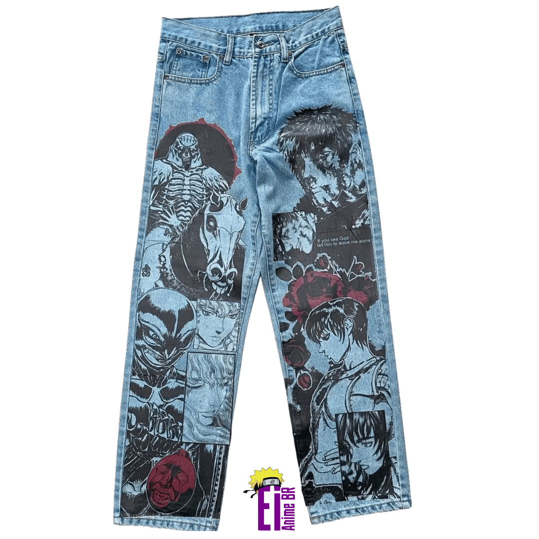 CALÇA JEANS DESENHO A MÃO BERSERK