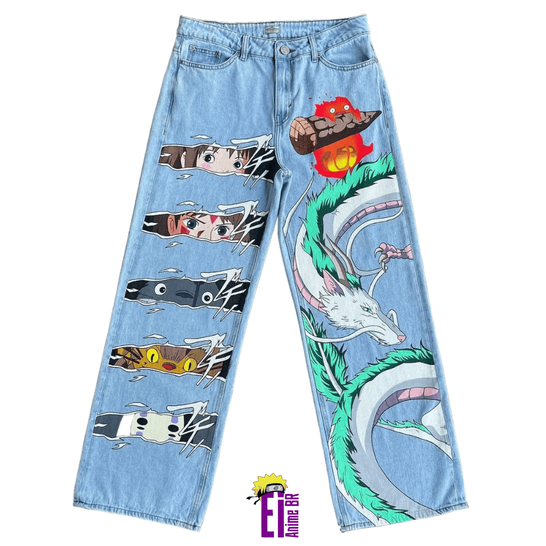 CALÇA JEANS DESENHO A MÃO STUDIO GHIBLI