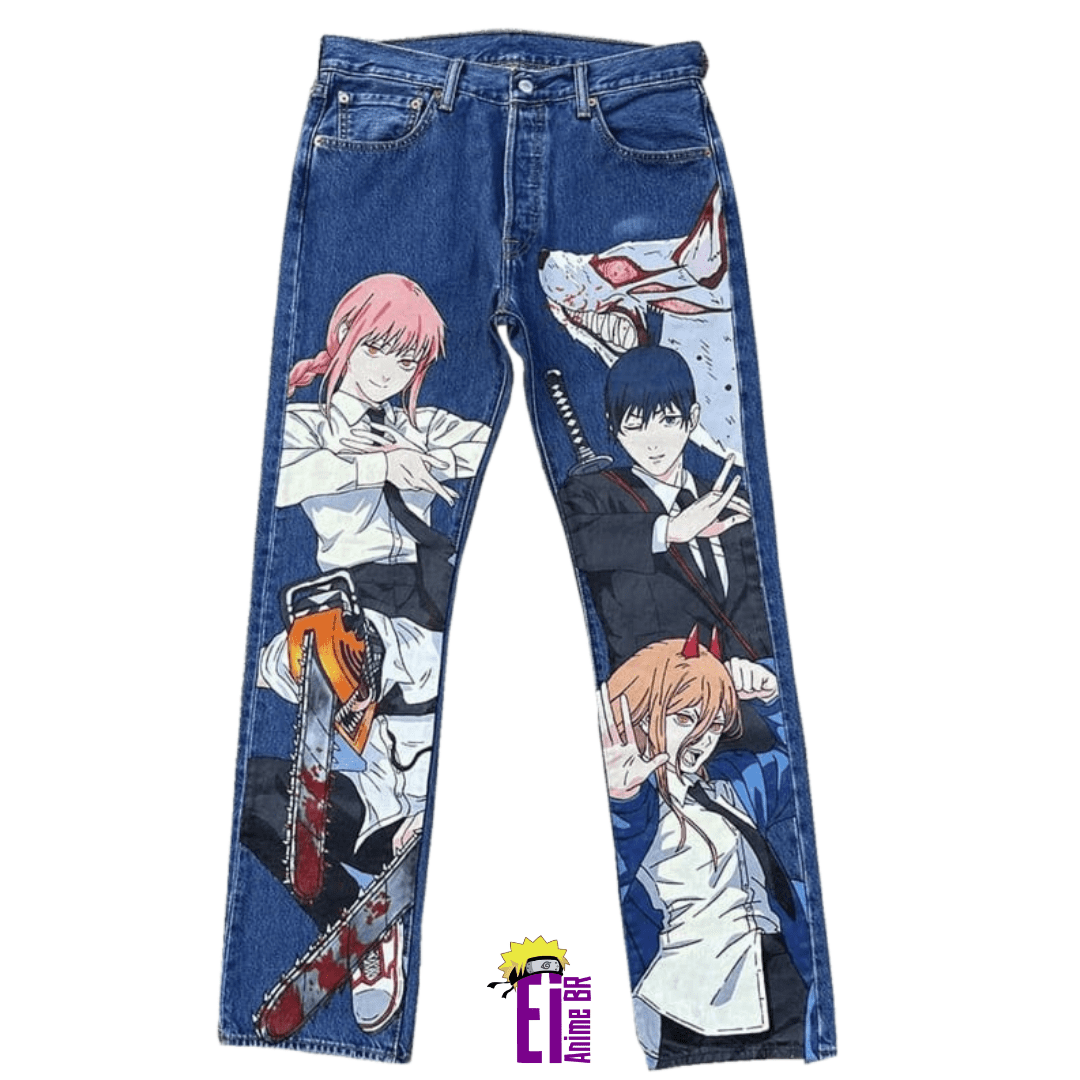 CALÇA JEANS DESENHO A MÃO CHAINSAW MAN