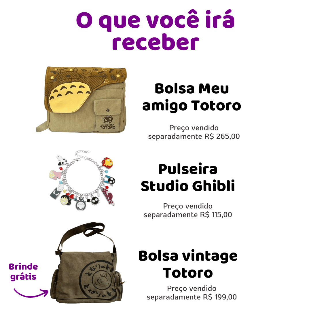 BOLSA MEU AMIGO TOTORO + PULSEIRA DO STUDIO GHIBLI E GANHE A BOLSA VINTAGE TOTORO DE GRAÇA