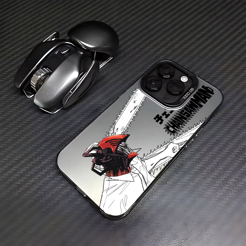 CAPINHA DE IPHONE CHAINSAW MAN BLACK AND WHITE METALIZADO